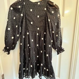 Zara girls’ size 8 sheer black dress with white accents, lined.